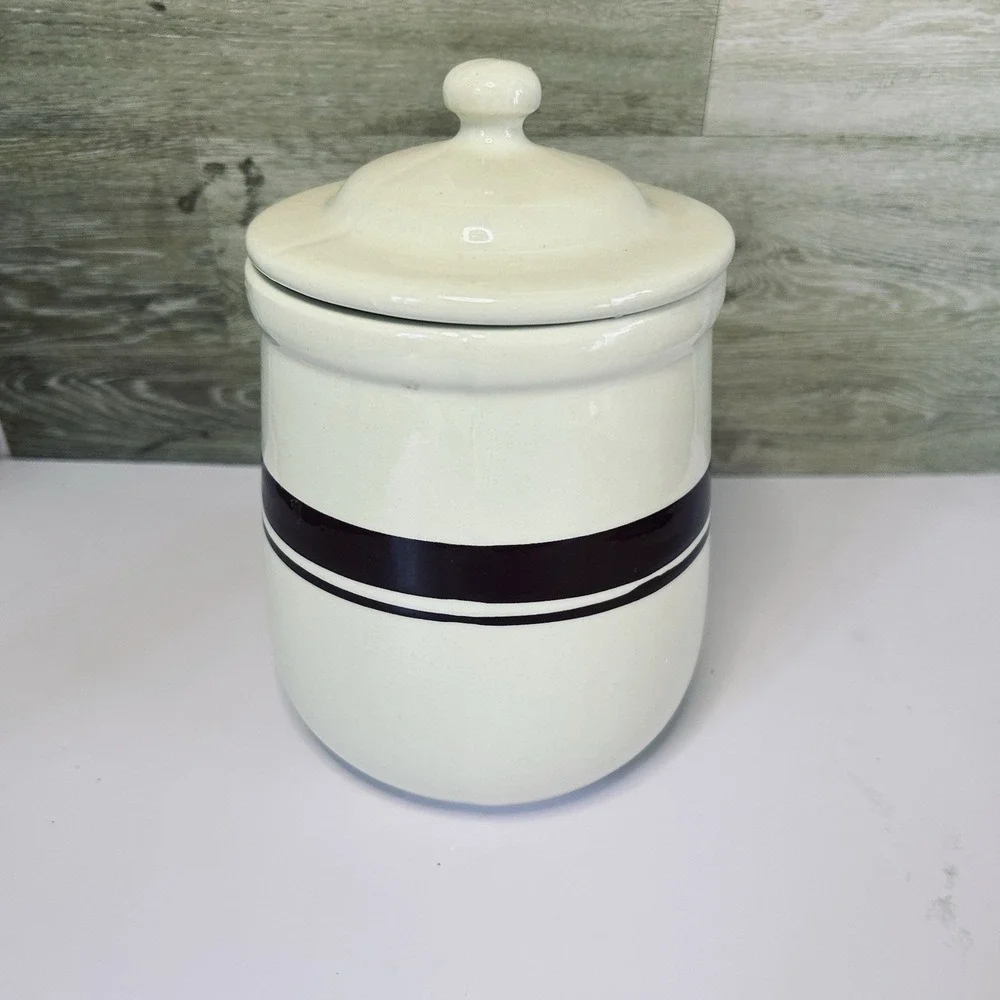 MCCOY Lidded Farmhouse Canister Jar Storage Kitchen Decor Brown Stripe 8